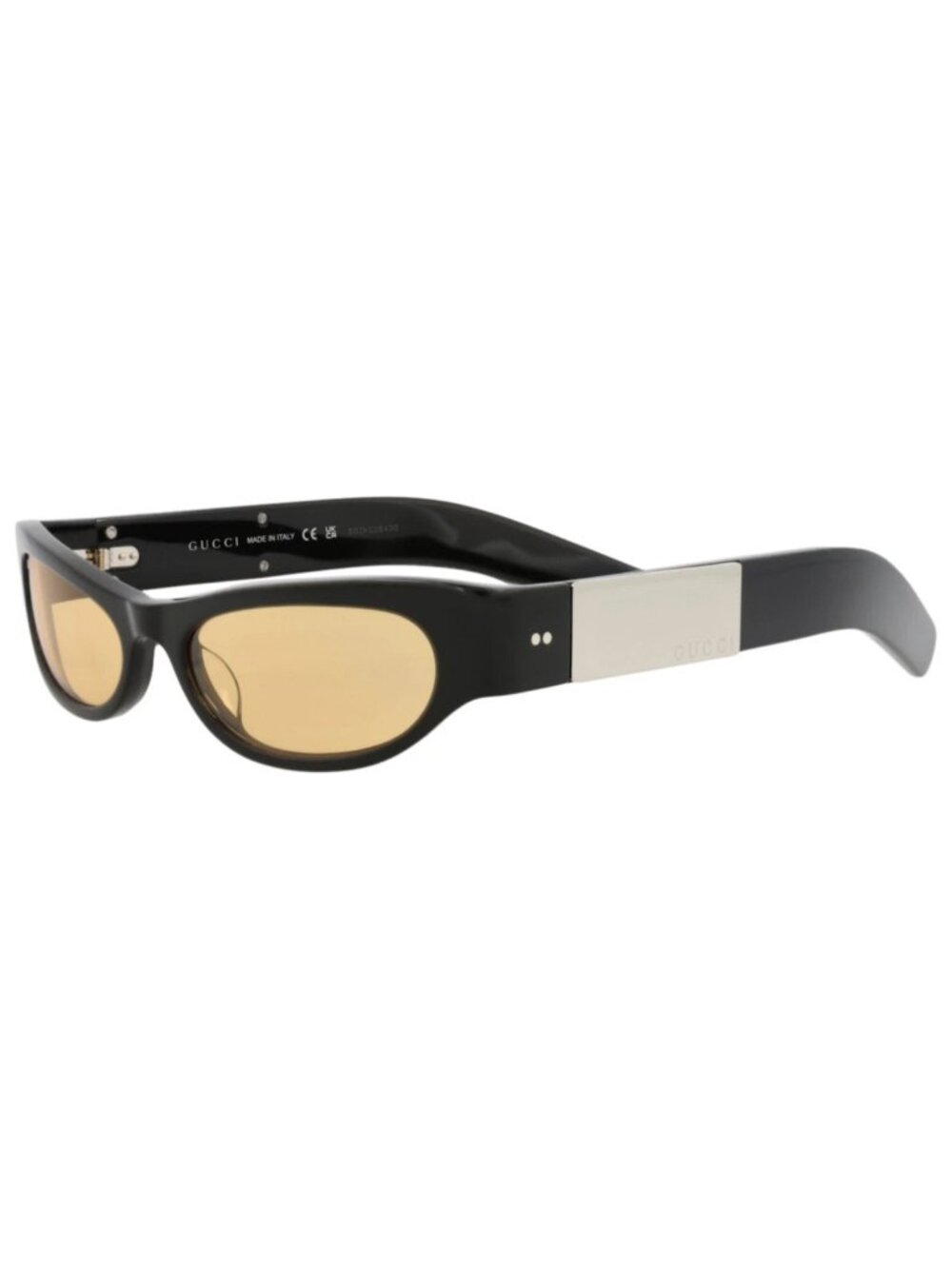 New Gucci Women's Sunglasses Cat Eye Recycled Acetate Frame Black Black Yellow